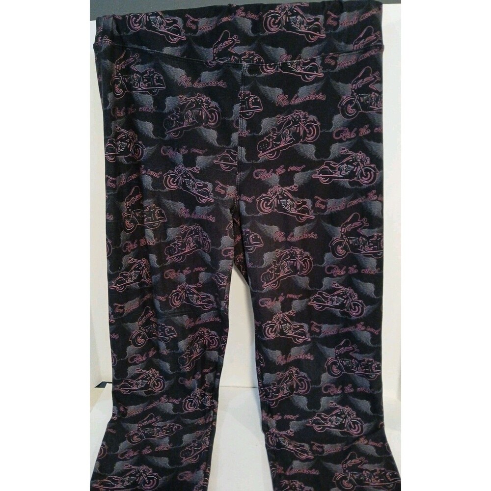 Gemini Design Apparel Leggings Black/Gray Wing With Pink Motorcycles One Size